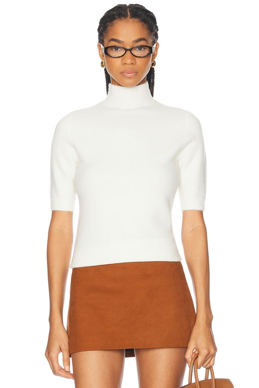 Seroya Yael Knit Top Short Sleeve Turtleneck Wool Minimalist Quiet Luxury XS